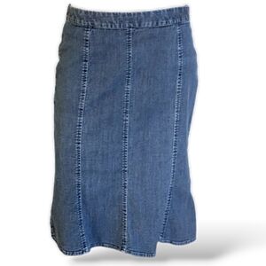 Banana Republic Denim Jean Skirt, 4, Midi Stretch Cotton Fit & Flare, Zip, Small